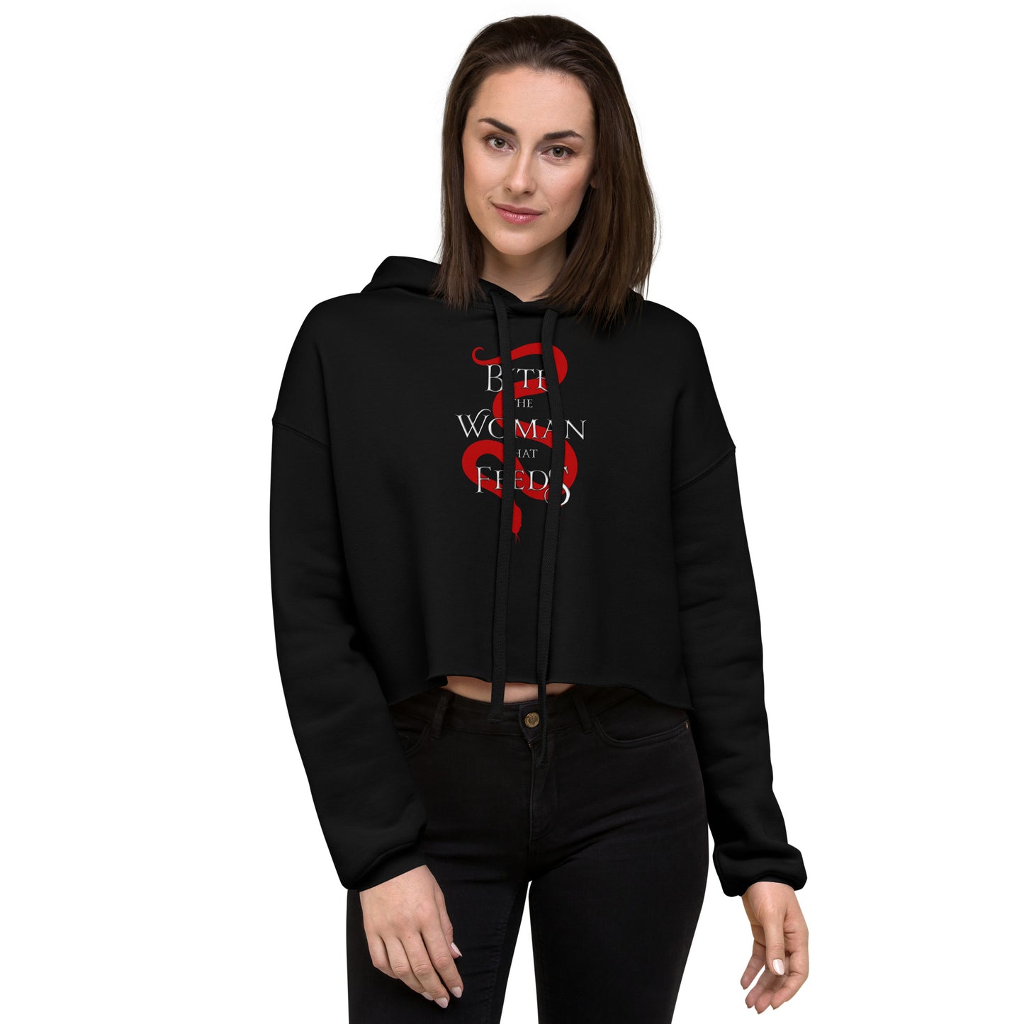 Bite The Woman That Feeds Crop Hoodie in Red