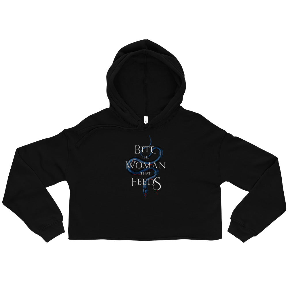 Bite The Woman That Feeds Crop Hoodie in Blue