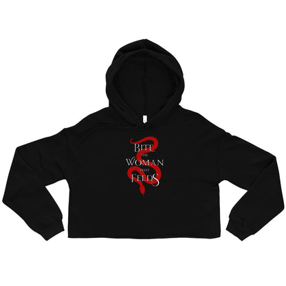 Bite The Woman That Feeds Crop Hoodie in Red